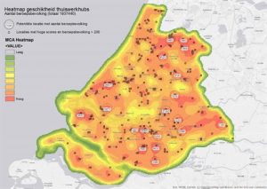 Landkaart potentiële thuiswerkhubs in Zuid-Holland